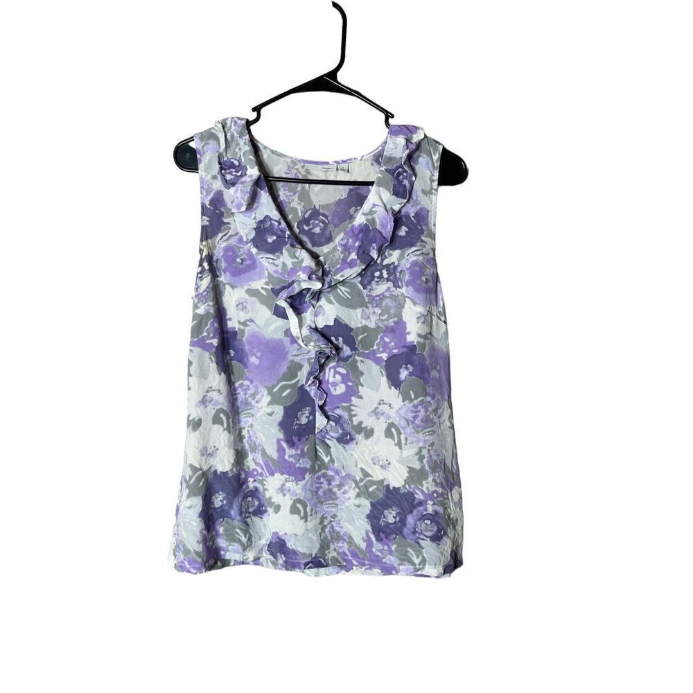 Halogen Sleeveless Silk Purple Floral Blouse Size M